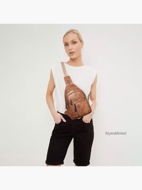 7L PU Leather Sling Bag Crossbody Backpack Travel Fanny Pack Handsfree main image 5
